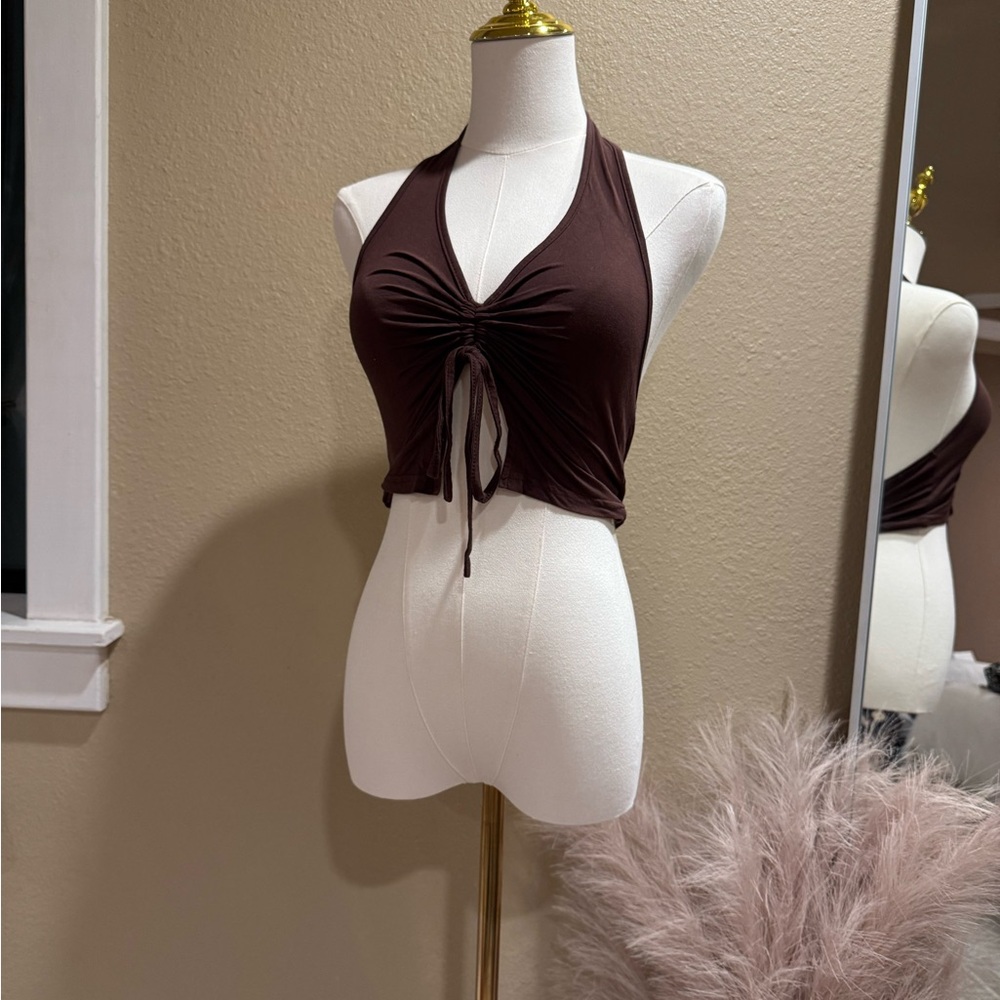 SHEIN Chocolate Halter Crop Top
